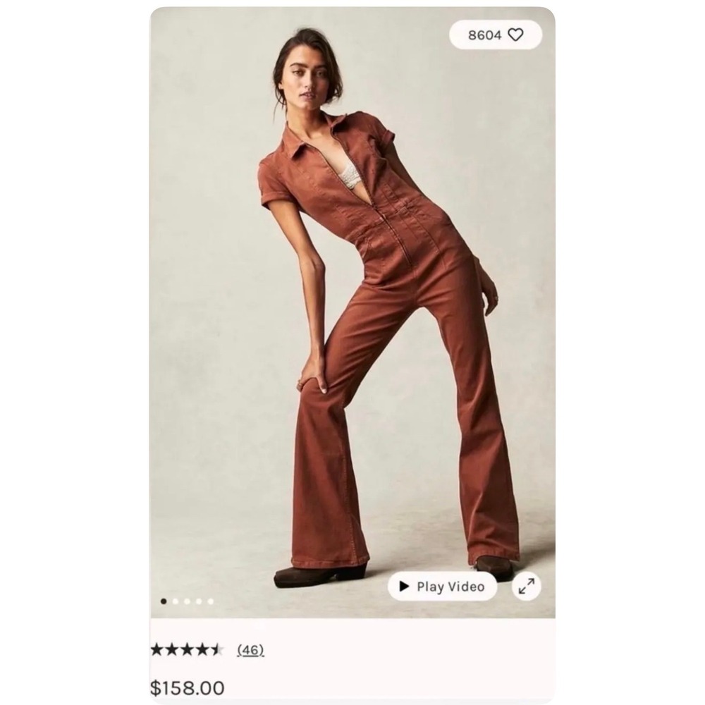 We The Free People jayde Coverall Denim Jumpsuit mesa Brown XS Flare Leg Zip Up